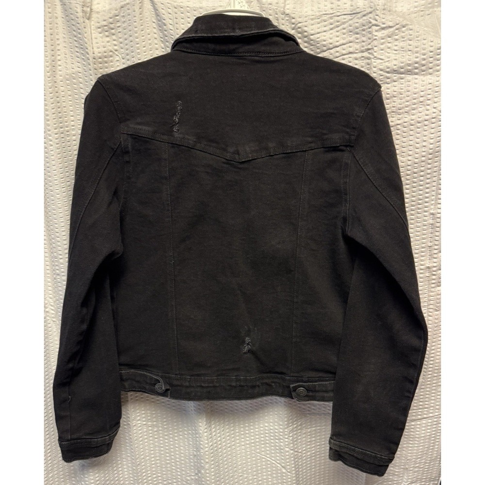1511 Inc. Women's Distressed Size Medium Black Denim Trucker Pockets - Picture 12 of 12